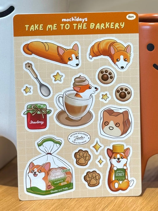 🍰 Take Me to the Barkery – Corgi Cafe and Bakery Sticker Sheet