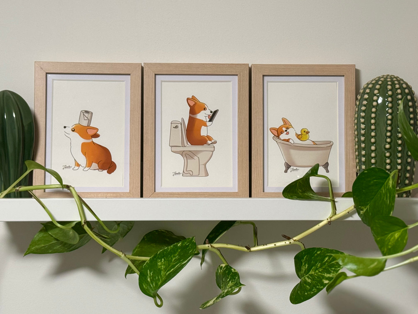 🛁 Corgi Bathroom Art Print Set (Set of 3) – 4" x 6"
