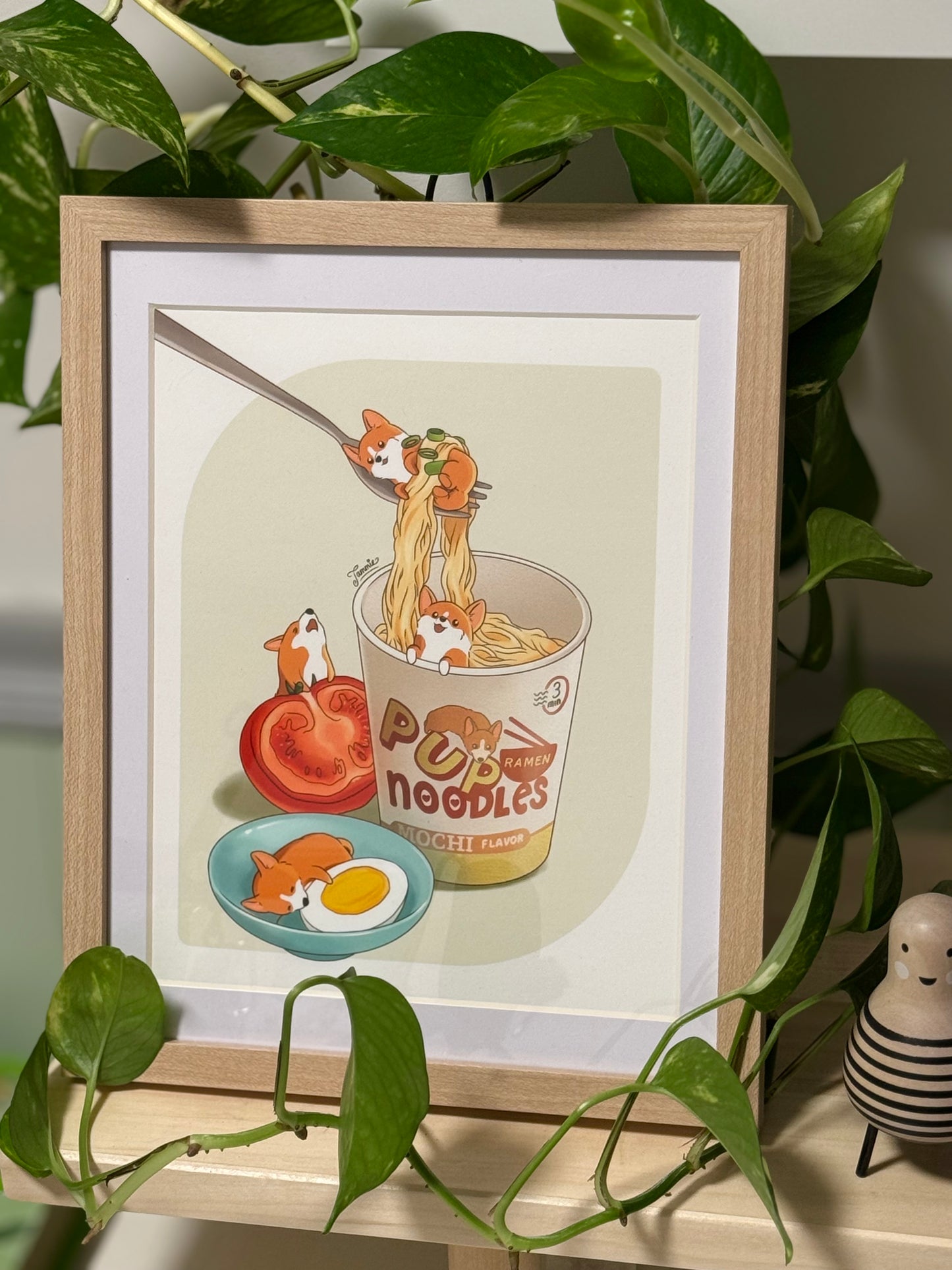 🍜 Corgi Ramen Art Print – 8" x 10"