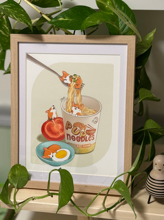 🍜 Corgi Ramen Art Print – 8" x 10"